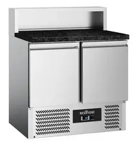 Ecofrost Pizzawerkbank | 240L | 2 Deuren (1/1 GN) | Boven 5x 1/6 GN | +2°C/+8°C | Statisch + Ventilator | 900x700x850/1075(h)mm 