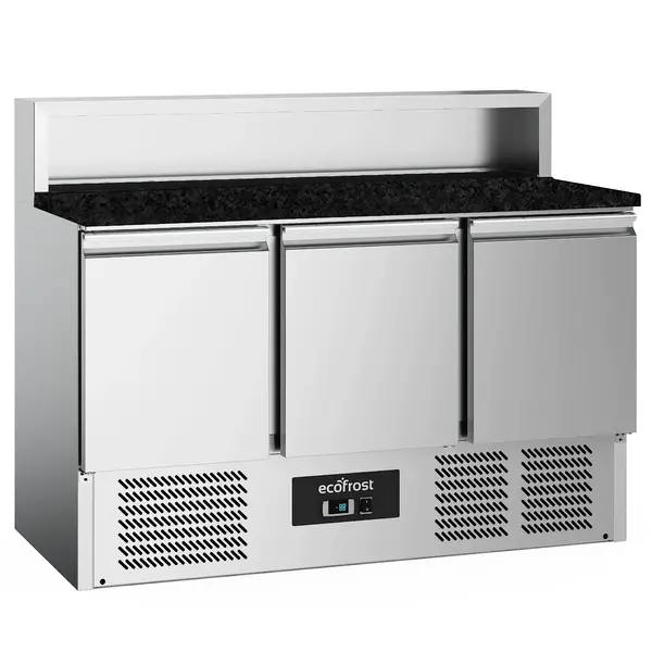 Pizzawerkbank | 402L | 3 Deuren (1/1 GN) | Boven 8x 1/6 GN | +2°C/+8°C | Statisch + Ventilator | 1365x700x850/1075(h)mm