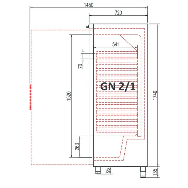 Koelkast | 532L (2/1 GN) | Wit | -2°C/+8°C | Geforceerd | Temperatuuralarm | 755x720x1835/1875(h)mm