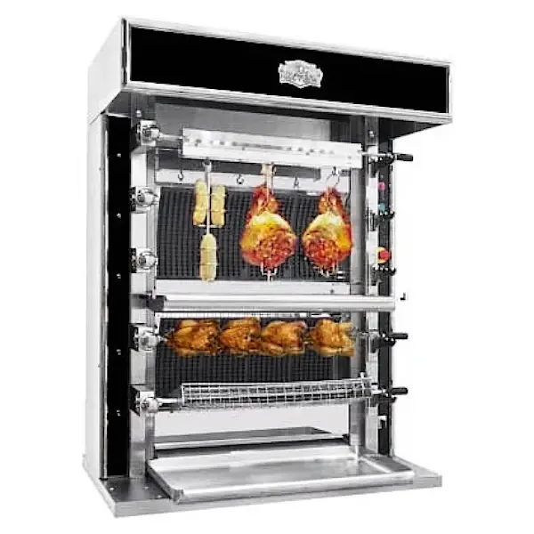 Kippengrill | SÉDUCTION NARROW | Gas | 3 Spitten (2x Horizontaal + 1x Verticaal) | 14 Kippen | 11kW | Elektrische Ontsteking (230V) | 1125x745x1020(h)mm