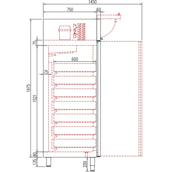 Viskoelkast | 645L (EN600x400) | RVS | -1°C/-5°C | Geforceerd | Incl. 7 Visbakken | Temperatuur-/Deuralarm | 680x860x2110/2175(h)mm