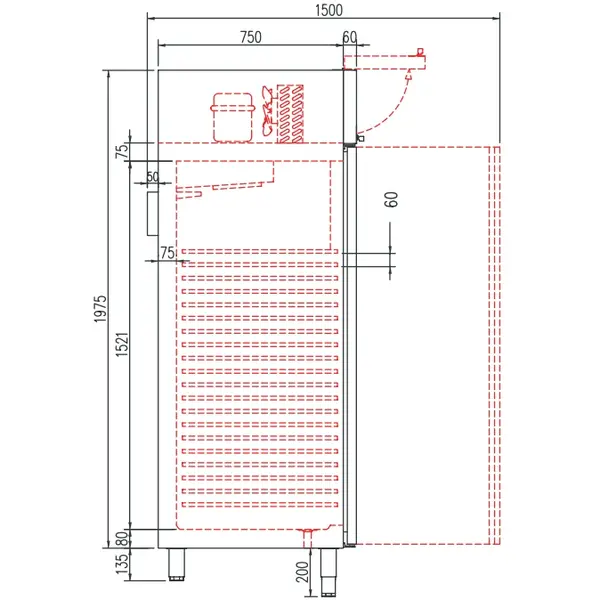 Bakkerij Koelkast | 645L (EN600x400) | RVS | -2°C/+8°C | Geforceerd | Temperatuur-/Deuralarm | 680x860x2110/2175(h)mm