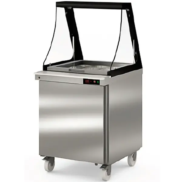 Saladette | US RANGE | 204L | 1 Deur | Boven 9x 1/6 GN | 0°C/+8°C | Geforceerd | Glasopzet | Temperatuuralarm | Wielen (Geremd) 701x830x915/1551(h)mm