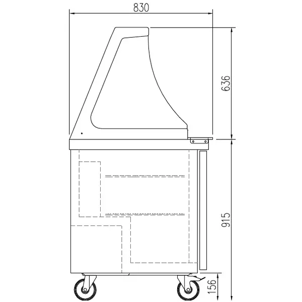 Saladette | US RANGE | 204L | 1 Deur | Boven 9x 1/6 GN | 0°C/+8°C | Geforceerd | Glasopzet | Temperatuuralarm | Wielen (Geremd) 701x830x915/1551(h)mm