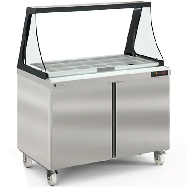 Saladette | US RANGE | 394L | 2 Deuren | Boven 18x 1/6 GN | 0°C/+8°C | Geforceerd | Glasopzet | Temperatuuralarm | Wielen (Geremd) 1228x830x915/1551(h)mm