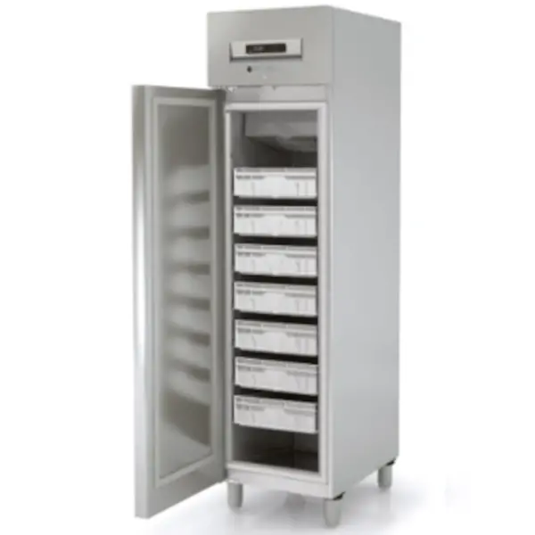 Viskoelkast | 409L (EN600x400) | RVS | -1°C/+5°C | Geforceerd | Incl. 7 Visbakken | Temperatuur-/Deuralarm | 530x770x2040(h)mm
