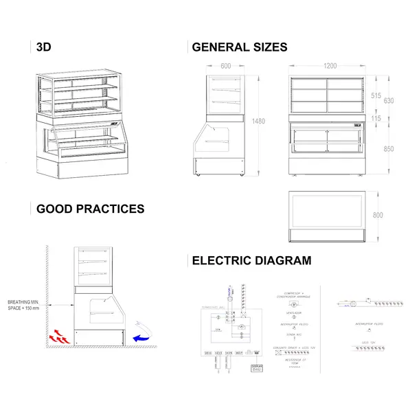 Wandkoeling | INTEGRA COMBI | Zwart | +4°C/+8°C | Geforceerd | Open (Onder) | Touchscreen | 1200x800x1480(h)mm