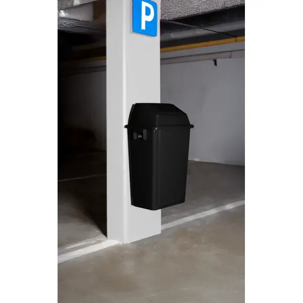 Wandafvalbak | Kunststof (Zwart) | 80L | Tuimeldeksel | Incl. Bevestiging | 460x333x917(h)mm