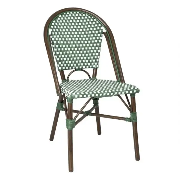 Stoelen | Rotan/Aluminium | Groen | Houtlook Frame | In-/Outdoor | Stapelbaar | 2 Stuks | 450x520x895(h)mm