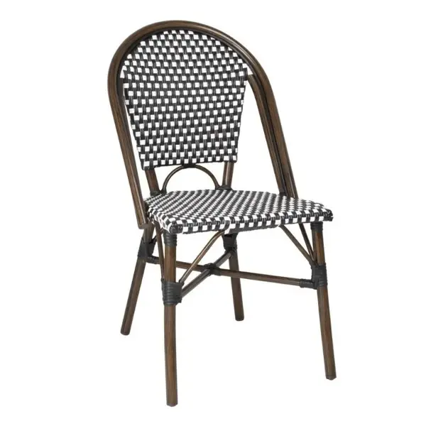 Stoelen | Rotan/Aluminium | Zwart | Houtlook Frame | In-/Outdoor | Stapelbaar | 2 Stuks | 450x520x895(h)mm