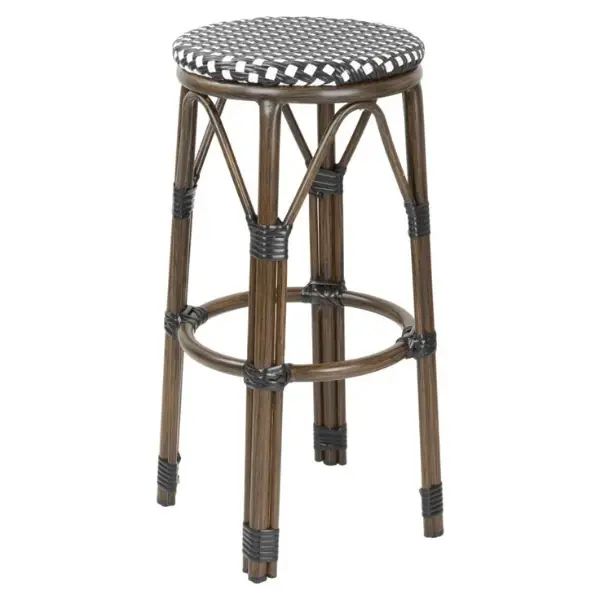 Barkrukken | Rotan/Aluminium | Zwart | Houtlook Frame | In-/Outdoor | Stapelbaar | 2 Stuks | Ø360x755(h)mm