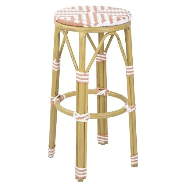 Barkrukken | Rotan/Aluminium | Koraal | Houtlook Frame | In-/Outdoor | Stapelbaar | 2 Stuks | Ø360x755(h)mm