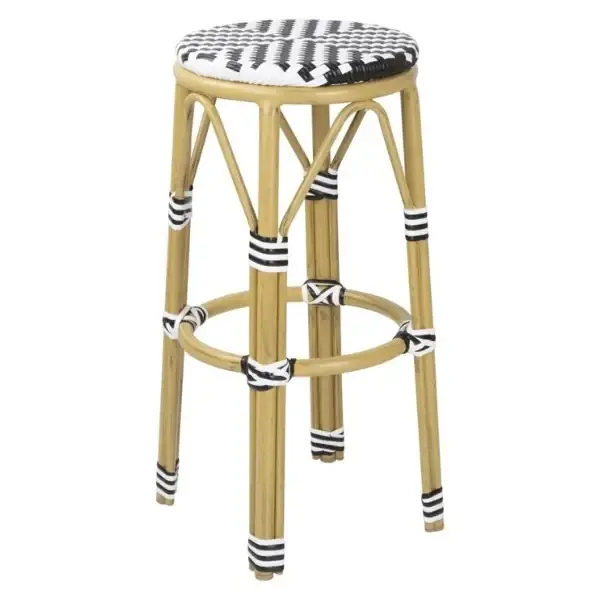 Barkrukken | Rotan/Aluminium | Zwart | Houtlook Frame | In-/Outdoor | Stapelbaar | 2 Stuks | Ø360x755(h)mm