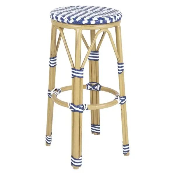 Barkrukken | Rotan/Aluminium | Blauw | Houtlook Frame | In-/Outdoor | Stapelbaar | 2 Stuks | Ø360x755(h)mm