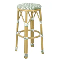 Bolero Barkrukken | Rotan/Aluminium | Lichtgroen | Houtlook Frame | In-/Outdoor | Stapelbaar | 2 Stuks | Ø360x755(h)mm