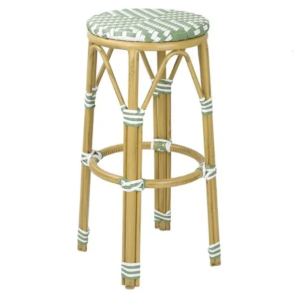 Barkrukken | Rotan/Aluminium | Lichtgroen | Houtlook Frame | In-/Outdoor | Stapelbaar | 2 Stuks | Ø360x755(h)mm
