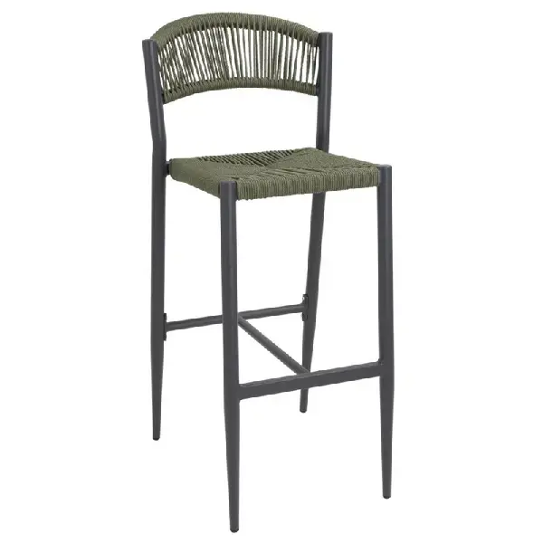 Barkrukken | EDEN | Rotan/Aluminium | Groen | Donkergrijs Frame | In-/Outdoor | 2 Stuks | 425x530x1040(h)mm