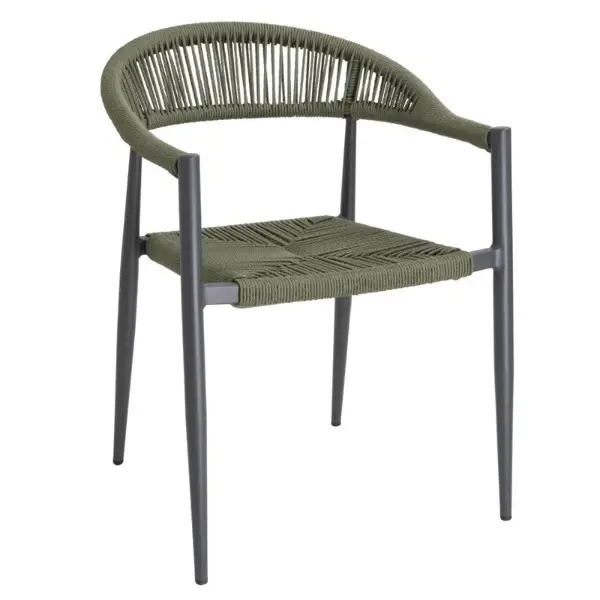 Stoelen | EDEN | Rotan/Aluminium | Groen | Donkergrijs Frame | In-/Outdoor | Stapelbaar | 4 Stuks | 595x572x768(h)mm