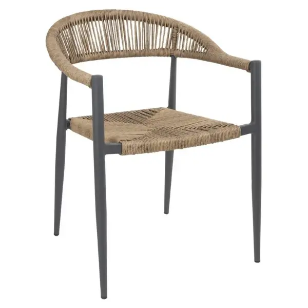 Stoelen | EDEN | Rotan/Aluminium | Naturel | Donkergrijs Frame | In-/Outdoor | Stapelbaar | 4 Stuks | 595x572x768(h)mm