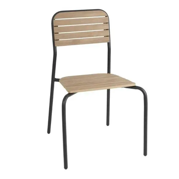 Stoelen | SANTORINI | Hout/Staal | Naturel | Zwart Frame | In-/Outdoor | Stapelbaar | 4 Stuks | 525x570x845(h)mm