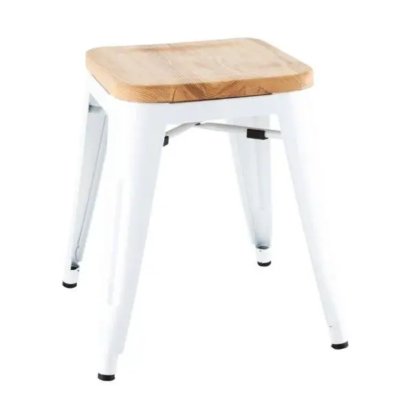 Krukken | BISTRO | Hout/Staal | Hout (Essen) | Wit Frame | Indoor | Stapelbaar | 4 Stuks | 408x400x450(h)mm