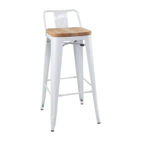 Barkrukken | BISTRO | Hout/Staal | Hout (Essen) | Wit Frame | Indoor | 4 Stuks | 430x450x900(h)mm