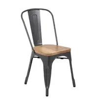 Bolero Stoelen | BISTRO | Hout/Staal | Hout (Essen) | Grijs Frame | In-/Outdoor | Stapelbaar | 4 Stuks | 445x520x855(h)mm 