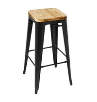 Bolero Barkrukken | BISTRO | Hout/Staal | Hout (Essen) | Zwart Frame | In-/Outdoor | Stapelbaar | 4 Stuks | 430x430x770(h)mm 