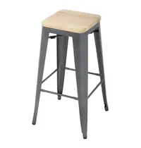 Bolero Barkrukken | BISTRO | Hout/Staal | Hout (Essen) | Grijs Frame | In-/Outdoor | Stapelbaar | 4 Stuks | 430x430x770(h)mm 