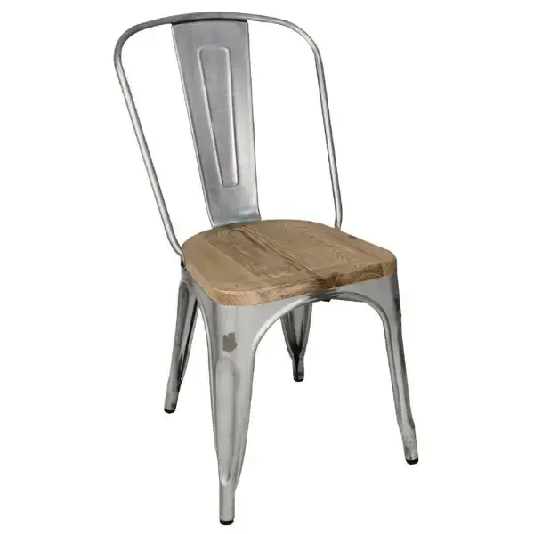 Stoelen | BISTRO | Hout/Staal | Hout (Essen) | Zilver Frame | In-/Outdoor | Stapelbaar | 4 Stuks | 434x500x847(h)mm