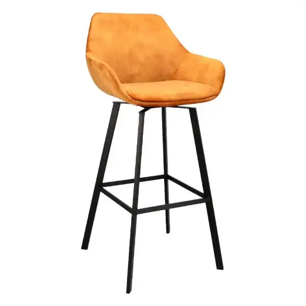 Barkrukken | RENE | Fluweel/Metaal | Cognac | Zwarte Poten | Indoor | 2 Stuks | 530x540x1050(h)mm