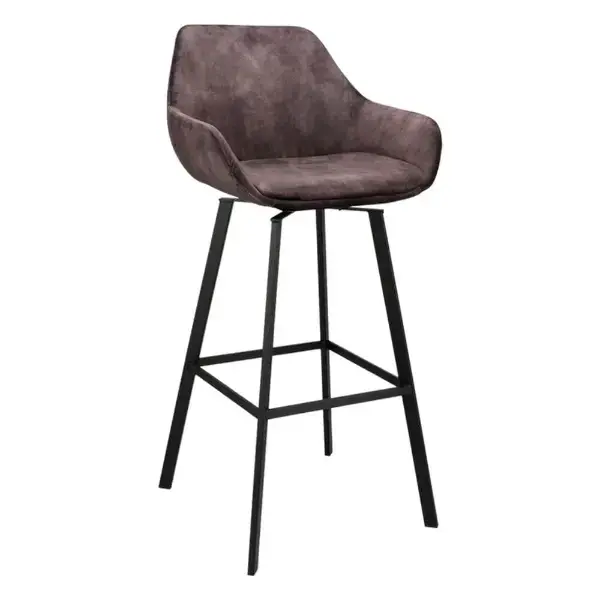 Barkrukken | RENE | Fluweel/Metaal | Anthracite | Zwarte Poten | Indoor | 2 Stuks | 530x540x1050(h)mm