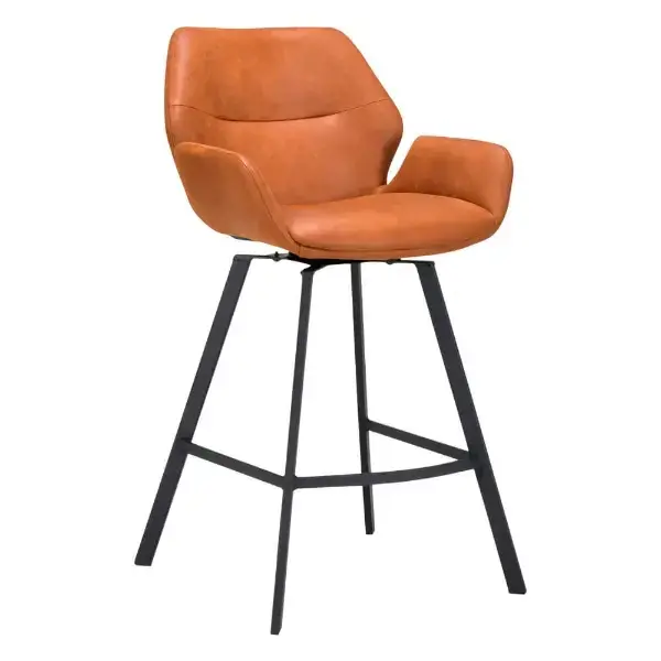 Barkrukken | PERLA | Leer/Metaal | Camel | Zwarte Poten | Indoor | 2 Stuks | 510x570x1100(h)mm