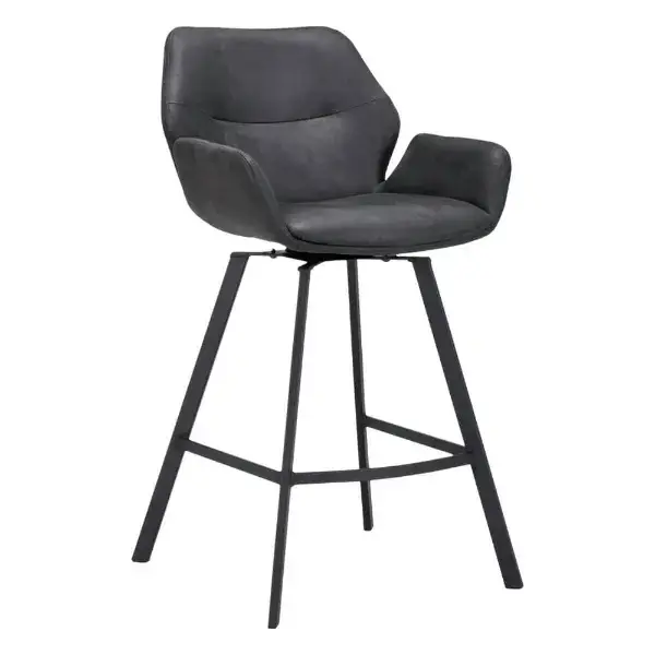 Barkrukken | PERLA | Leer/Metaal | Anthracite | Zwarte Poten | Indoor | 2 Stuks | 510x570x1100(h)mm