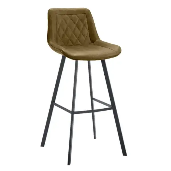 Barkrukken | JORIS | Leer/Metaal | Moss | Zwarte Poten | Indoor | 2 Stuks | 500x550x1080(h)mm