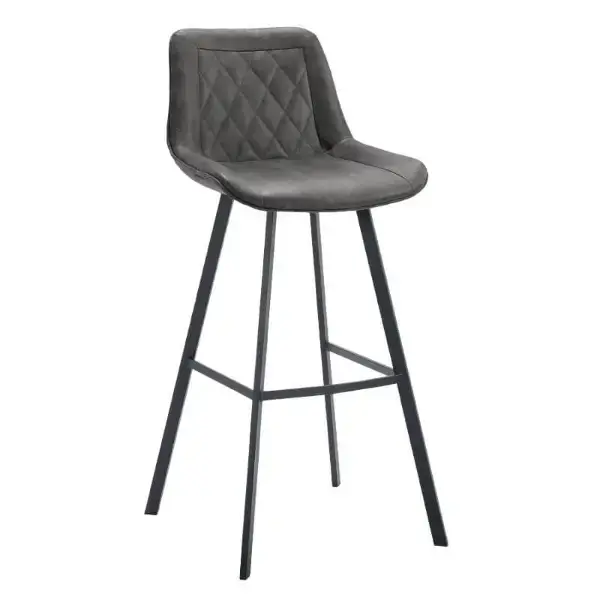 Barkrukken | JORIS | Leer/Metaal | Graphite | Zwarte Poten | Indoor | 2 Stuks | 500x550x1080(h)mm