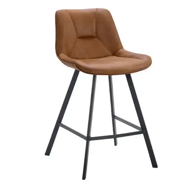 Barkrukken | CARMEN | Leer/Metaal | Camel | Zwarte Poten | Indoor | 2 Stuks | 500x550x1100(h)mm