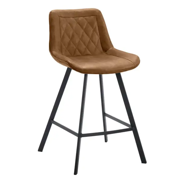 Barkrukken | JORIS | Leer/Metaal | Camel | Zwarte Poten | Indoor | 2 Stuks | 500x550x950(h)mm