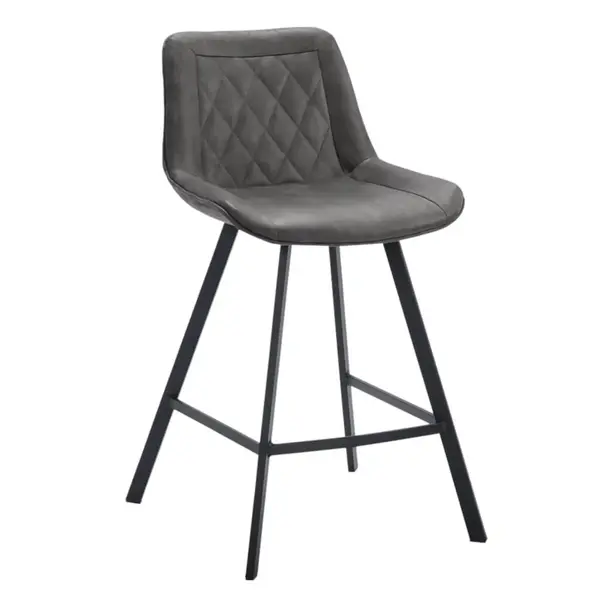 Barkrukken | JORIS | Leer/Metaal | Graphite | Zwarte Poten | Indoor | 2 Stuks | 500x550x950(h)mm