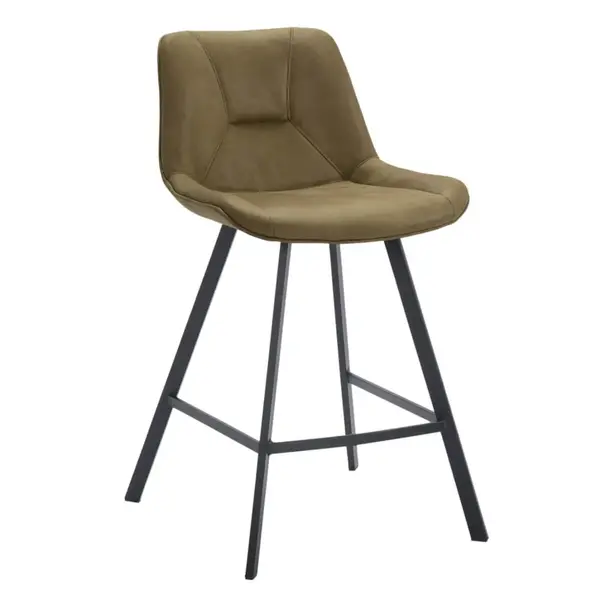 Barkrukken | CARMEN | Leer/Metaal | Moss | Zwarte Poten | Indoor | 2 Stuks | 500x550x950(h)mm