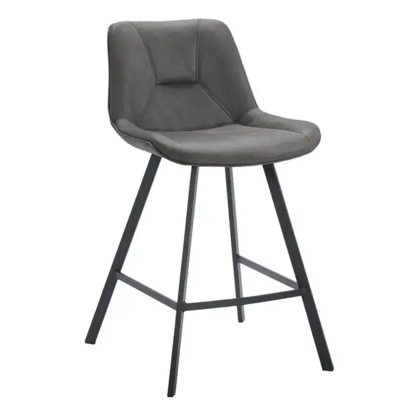 Barkrukken | CARMEN | Leer/Metaal | Graphite | Zwarte Poten | Indoor | 2 Stuks | 500x550x950(h)mm