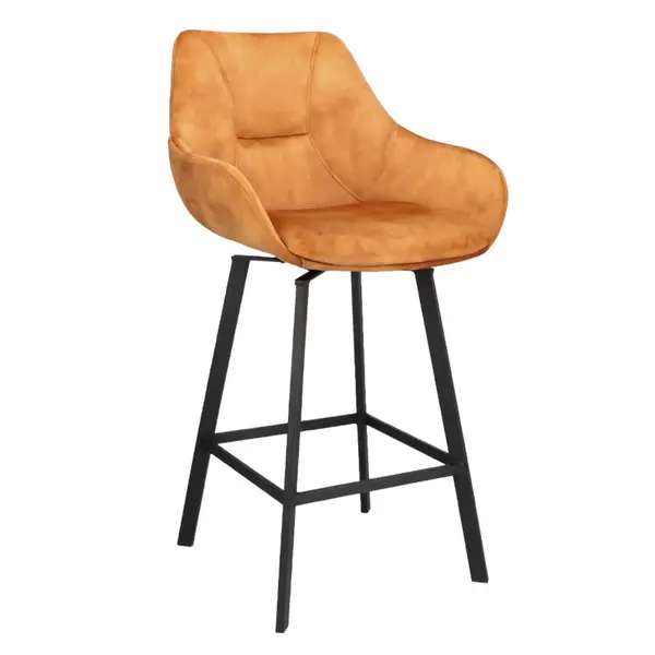 Barkrukken | BIAS | Fluweel/Metaal | Cognac | Zwarte Poten | Indoor | 2 Stuks | 500x570x950(h)mm