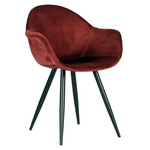 Stoelen | FIONA | Fluweel/Metaal | Bordeaux | Zwarte Poten | Indoor | 2 Stuks | 600x580x830(h)mm