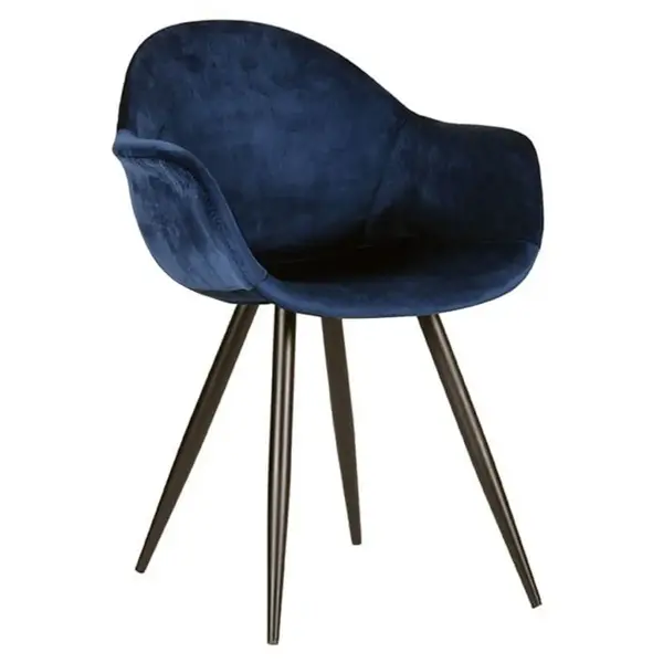 Stoelen | FIONA | Fluweel/Metaal | Blue | Zwarte Poten | Indoor | 2 Stuks | 600x580x830(h)mm