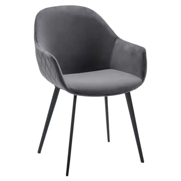 Stoelen | CAMILLE |  Fluweel/Metaal | Grey |  Zwarte Poten | Indoor | 2 Stuks | 560x650x820(h)mm