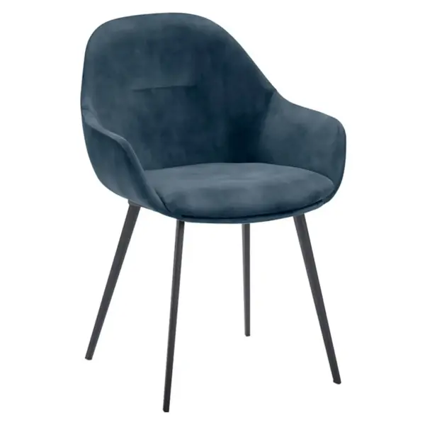 Stoelen | TERA | Fluweel/Metaal | Petroleum Blue | Zwarte Poten | Indoor | 2 Stuks | 560x650x820(h)mm