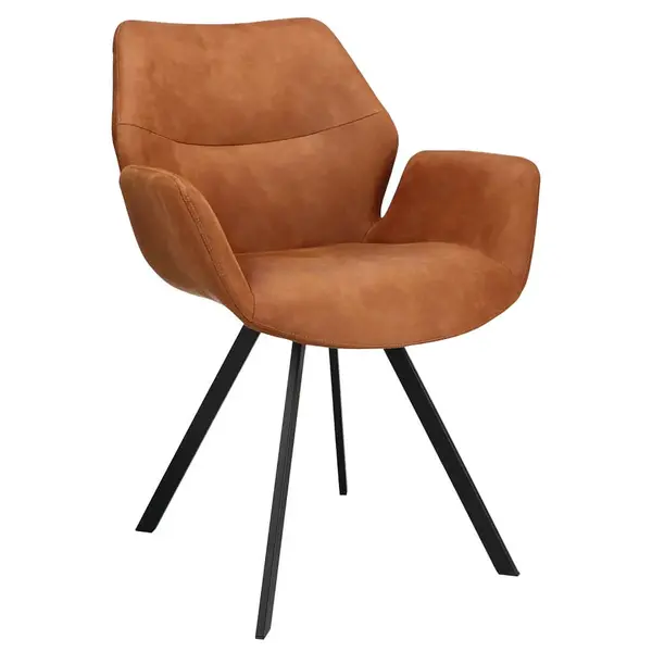 Stoelen | PERLA | Leer/Metaal | Camel | Zwarte Poten | Indoor | 2 Stuks | 620x620x850(h)mm