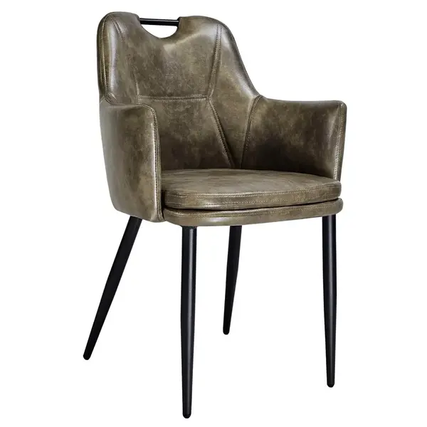 Stoelen | VICTORIA | Kunstleer/Metaal | Matte Olive | Zwarte Poten | Indoor | 2 Stuks | 580x570x865(h)mm