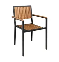 Bolero Stoelen | Hout/Staal | Hout (Acacia) | Zwart Frame | In-/Outdoor | Stapelbaar | 4 Stuks | 550x530x860(h)mm