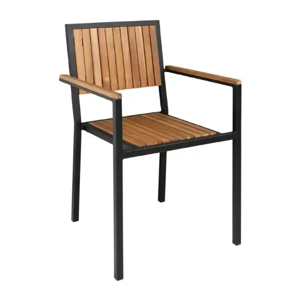 Stoelen | Hout/Staal | Hout (Acacia) | Zwart Frame | In-/Outdoor | Stapelbaar | 4 Stuks | 550x530x860(h)mm